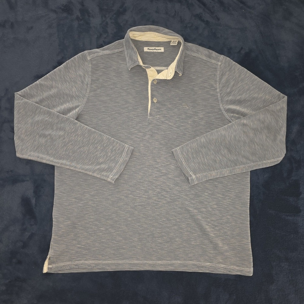 Tommy Bahama Mens Long Sleeve Polo Shirt Size Medium Chambray Blue